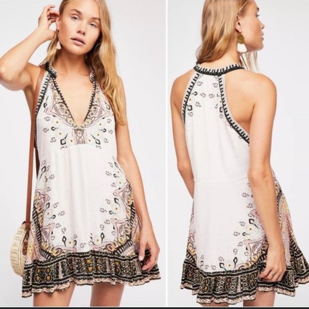 Free People Steal The Sun Printed Tunic Bohemian Sleeveless V~Neck Flare Dress M